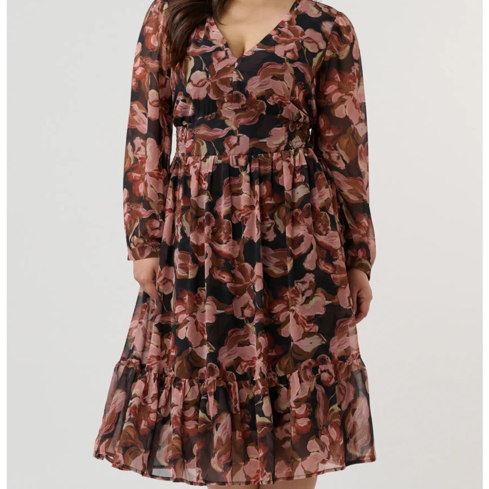 Floral Midi Dress - Black and Pink